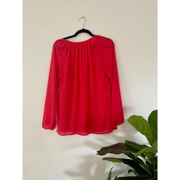 Michael Kors Blouse Top Coral Long Sleeve front zipper Sz M - Picture 2 of 8